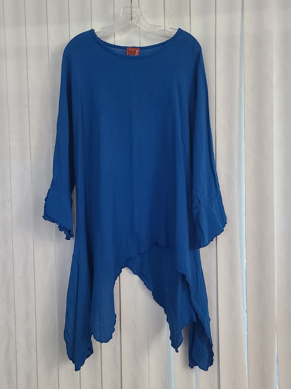 Oh My Gauze! Sz 1 S/M Royal Blue Textured Lagenlook Asymmetrical Hem Tunic